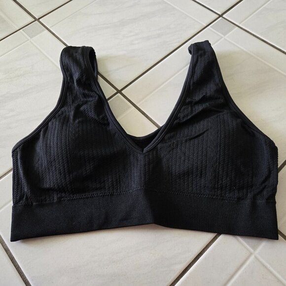 Aerie Ribbed V-Neck Bra Black L - Picture 1 of 4